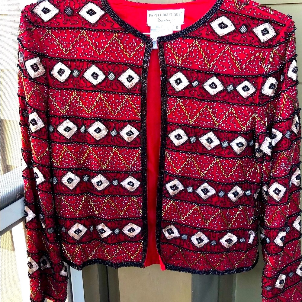 Vintage Papell Boutique Evening Beaded silk Jacket